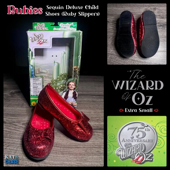 Dorothy Sequin Deluxe Child Shoe Extra Small Petit Size 10 Rubies 75 Anniversary
